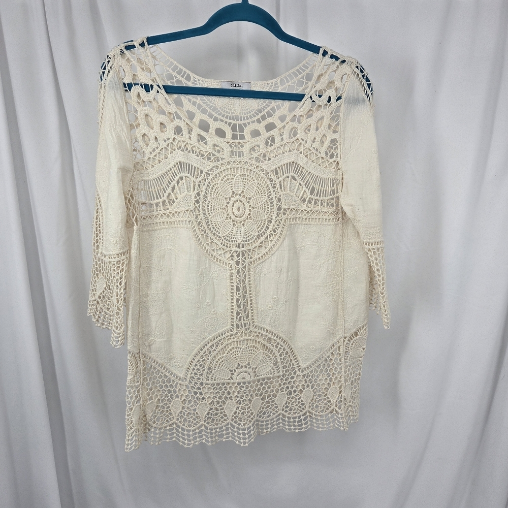 Celesta BOHO lace women's blouse sz Large